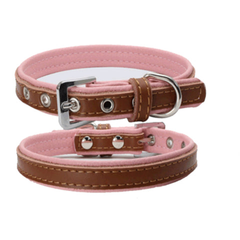 dogestyles-brown-and-pink-leather-dog-collar